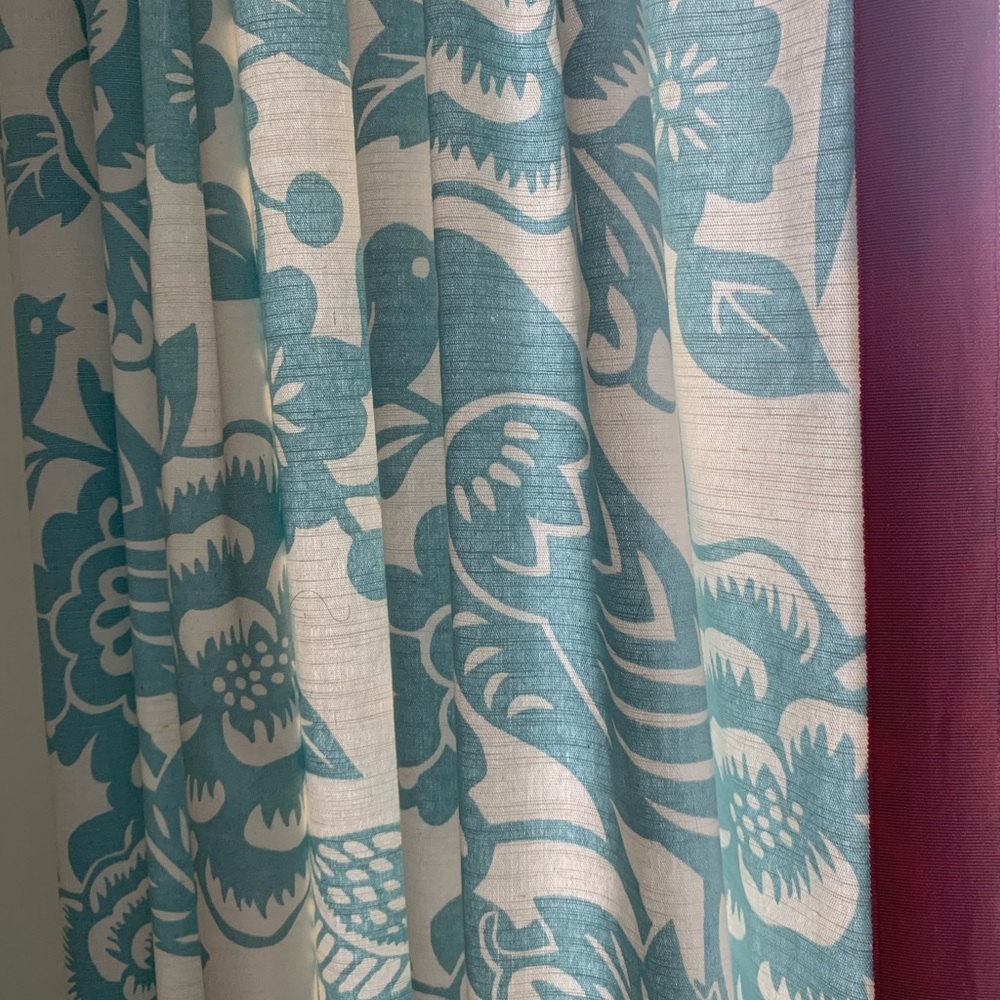 2 custom panel drapes and extra fabric/ & trim.